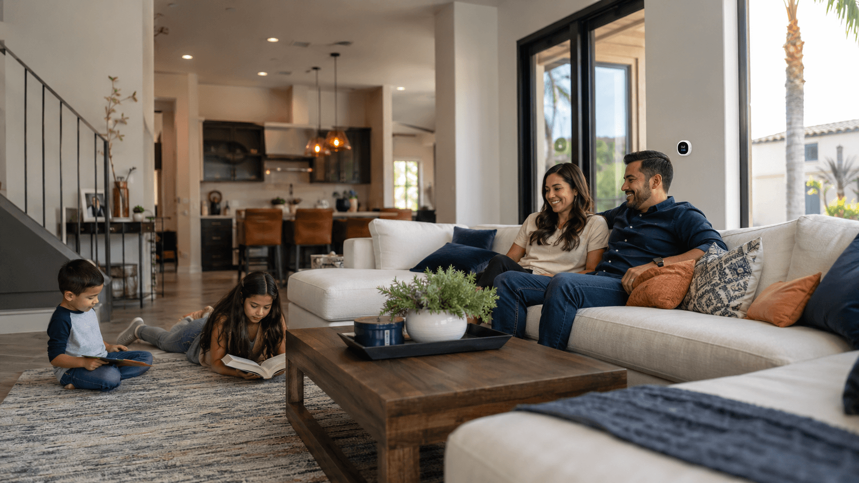Family enjoying a comfortable home with HVAC system installed by Home Energy Construction