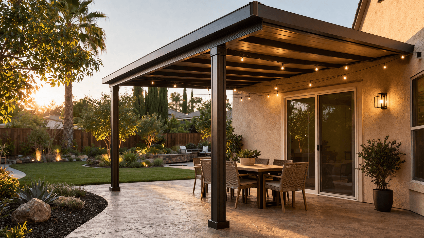 Custom patio cover by Home Energy Construction in Fresno
