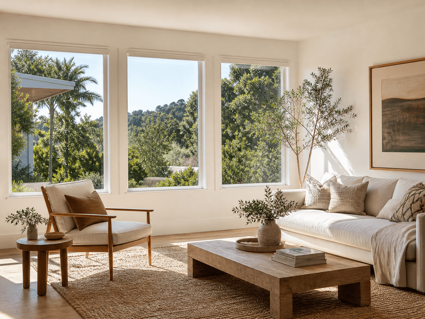 Sunlit interior with new Anlin windows